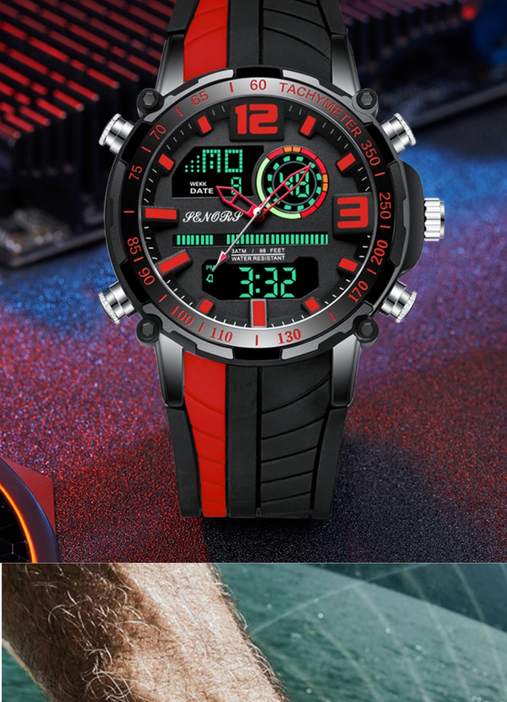 Men's Striped Silicone Strap Sports Watch