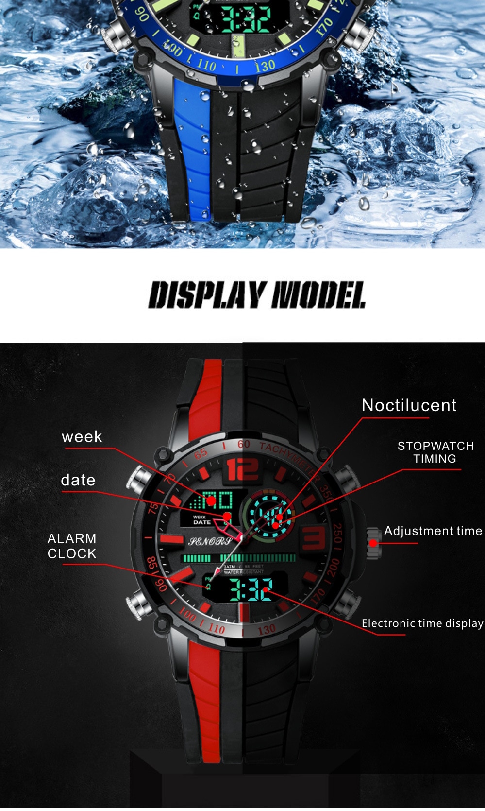 Men's Striped Silicone Strap Sports Watch