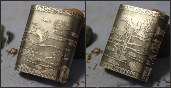 Chinese Lotus Carved Stainless Steel Box Chinese Lotus Carved Stainless Steel Box