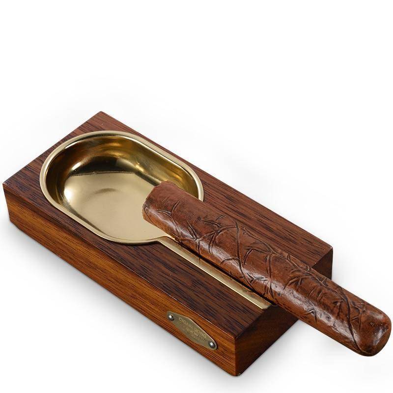 Gold Plated Wooden Cigar Ashtray