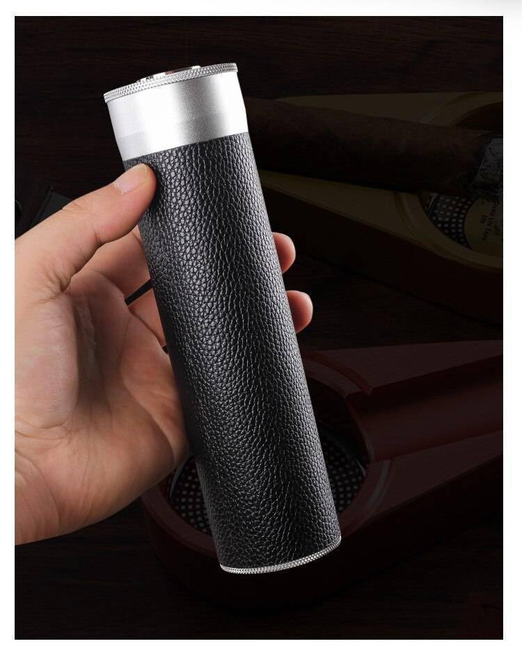 Leather Coated Aluminum Cigar Case with Hygrometer Leather Coated Aluminum Cigar Case with Hygrometer