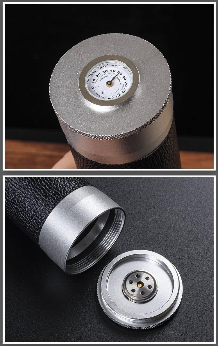 Leather Coated Aluminum Cigar Case with Hygrometer Leather Coated Aluminum Cigar Case with Hygrometer