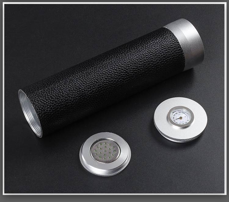 Leather Coated Aluminum Cigar Case with Hygrometer Leather Coated Aluminum Cigar Case with Hygrometer