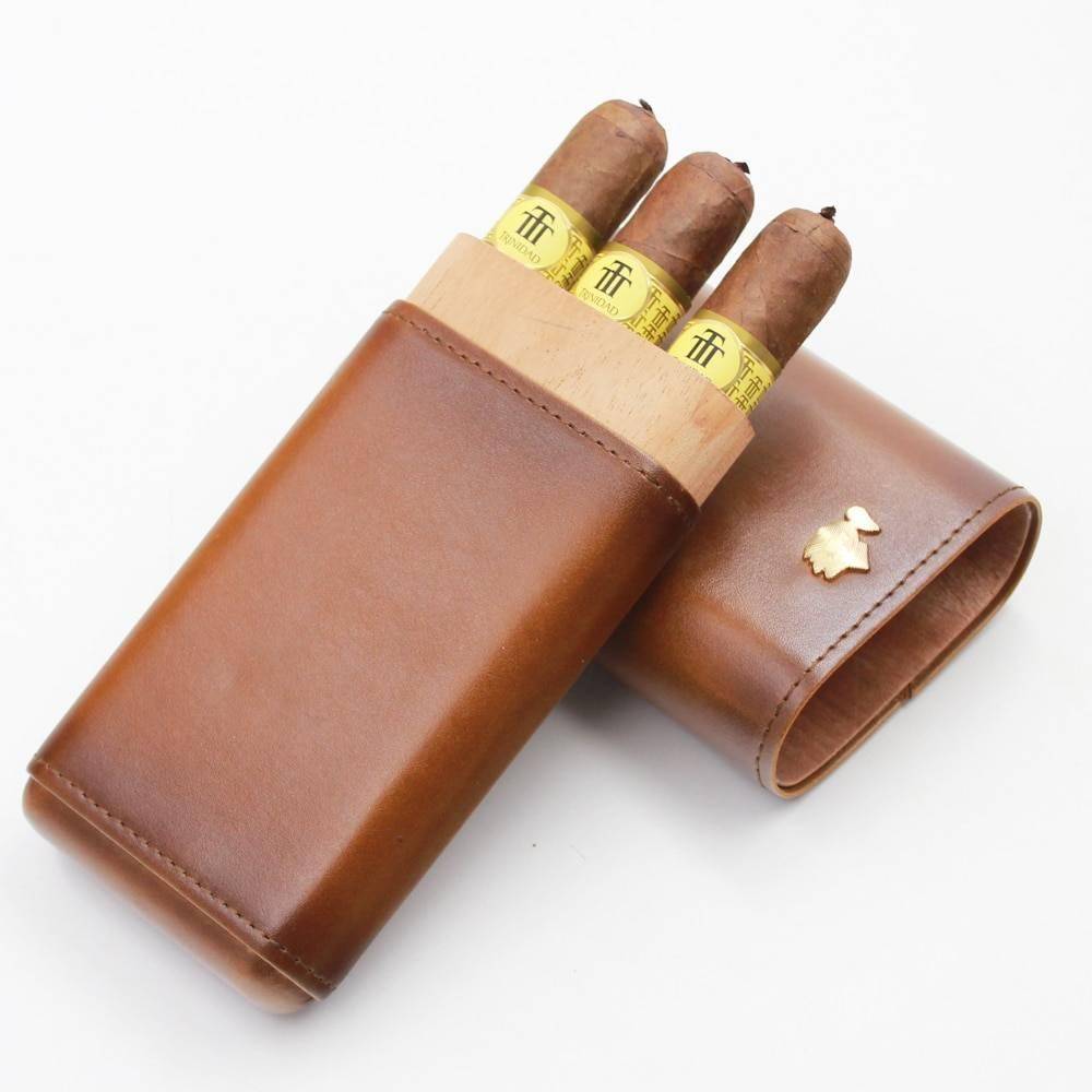 Portable Leather Cigar Case for 3 Cigars Portable Leather Cigar Case for 3 Cigars